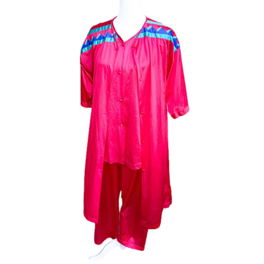 𝅺90S Nylon Pajamas Robe Henson Kickernick Vintage Set Pink Blue